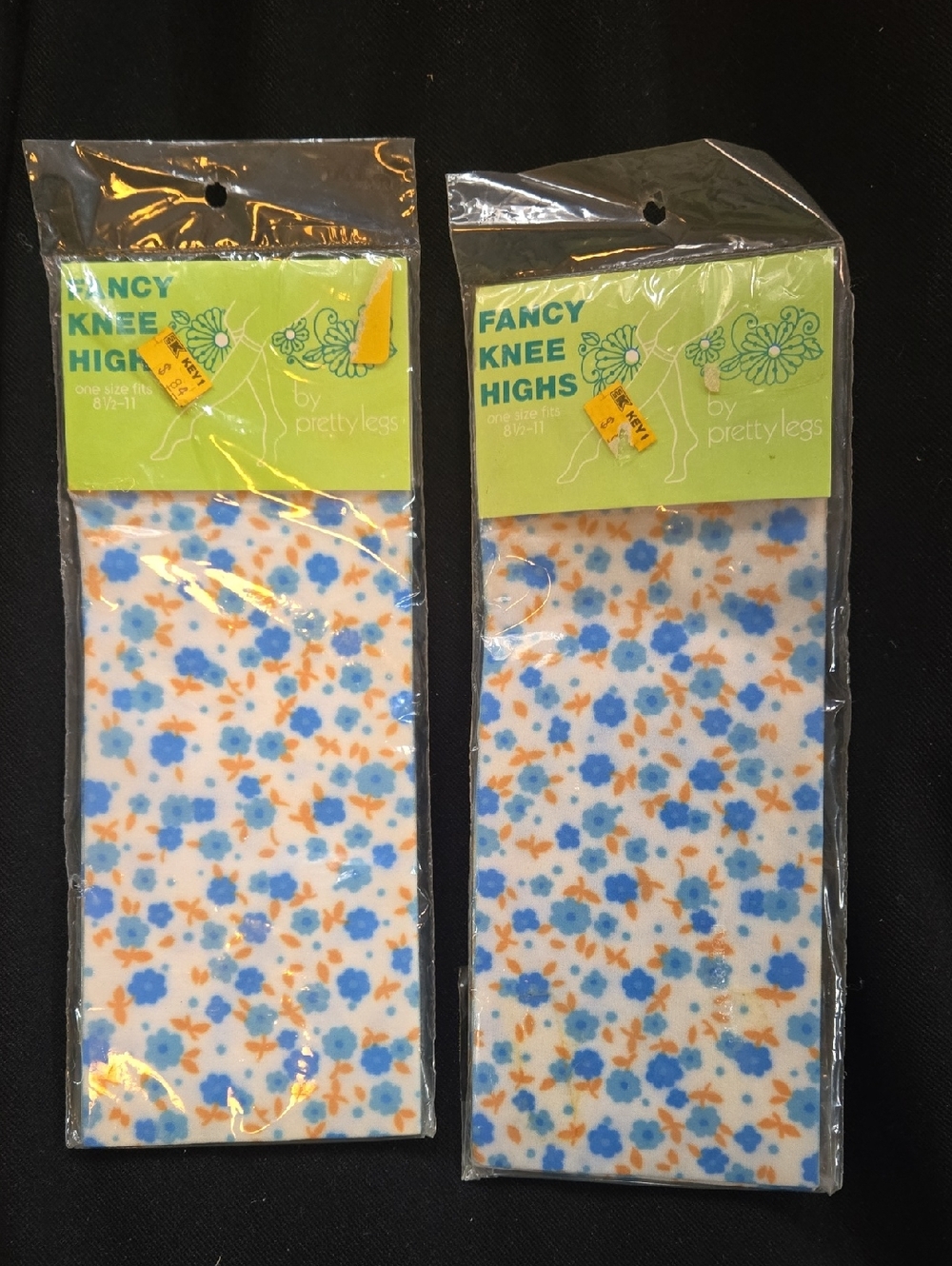 Pretty Legs Fancy Knee Highs — White with Blue & Orange Floral